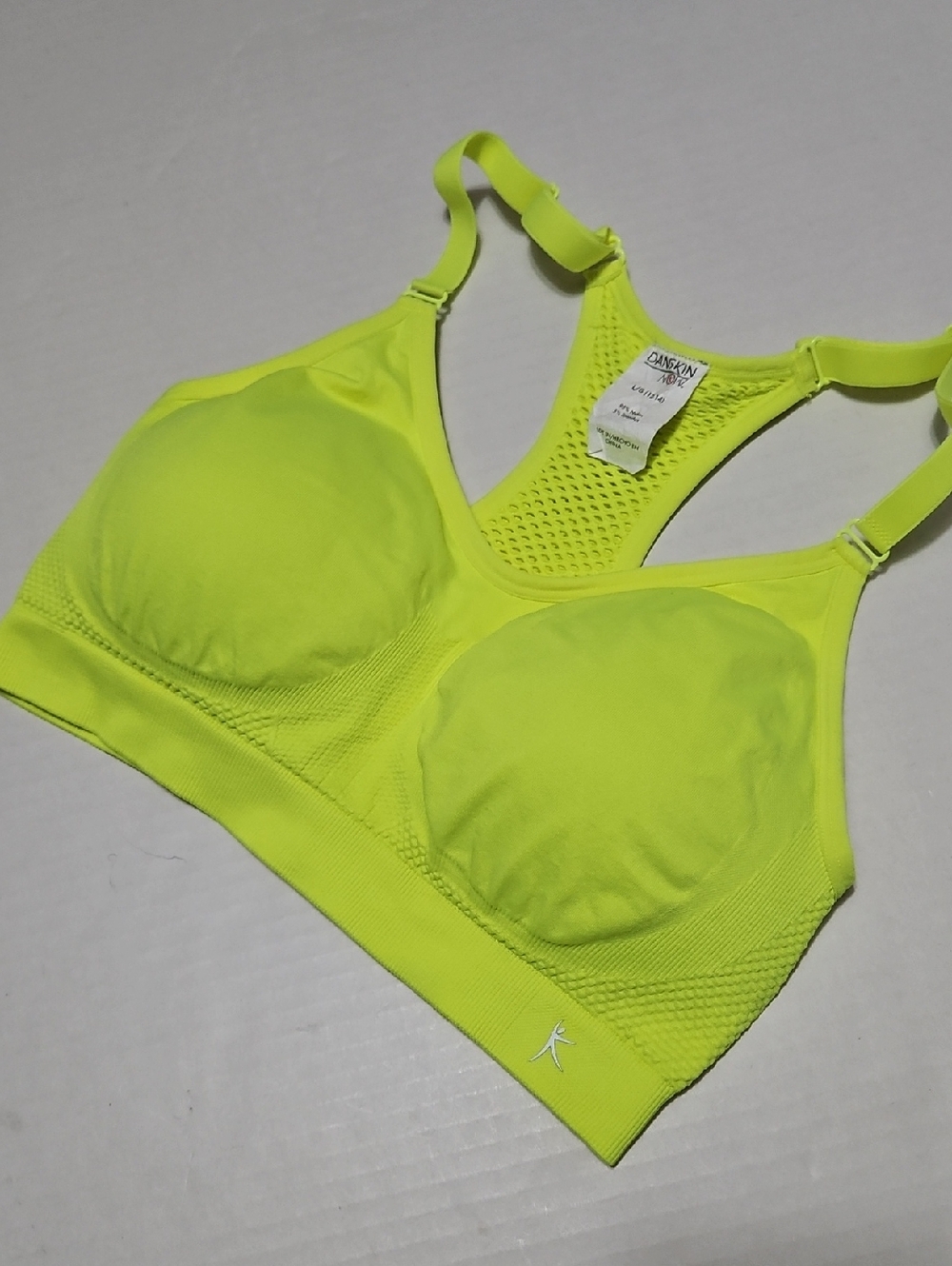 Danskin Now Neon Yellow Racerback Sports Bra With Removable Pads Size L 12-14